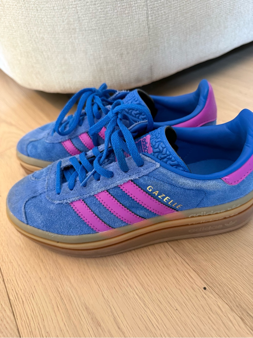 adidas Gazelle Women's Blue Suede Sneakers with Pink Stripes